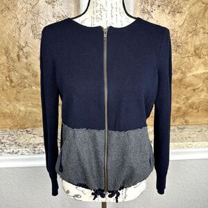 J Crew Cardigan Women's Small Navy Colorblock Merino‎ Wool Knit Sweater Preppy